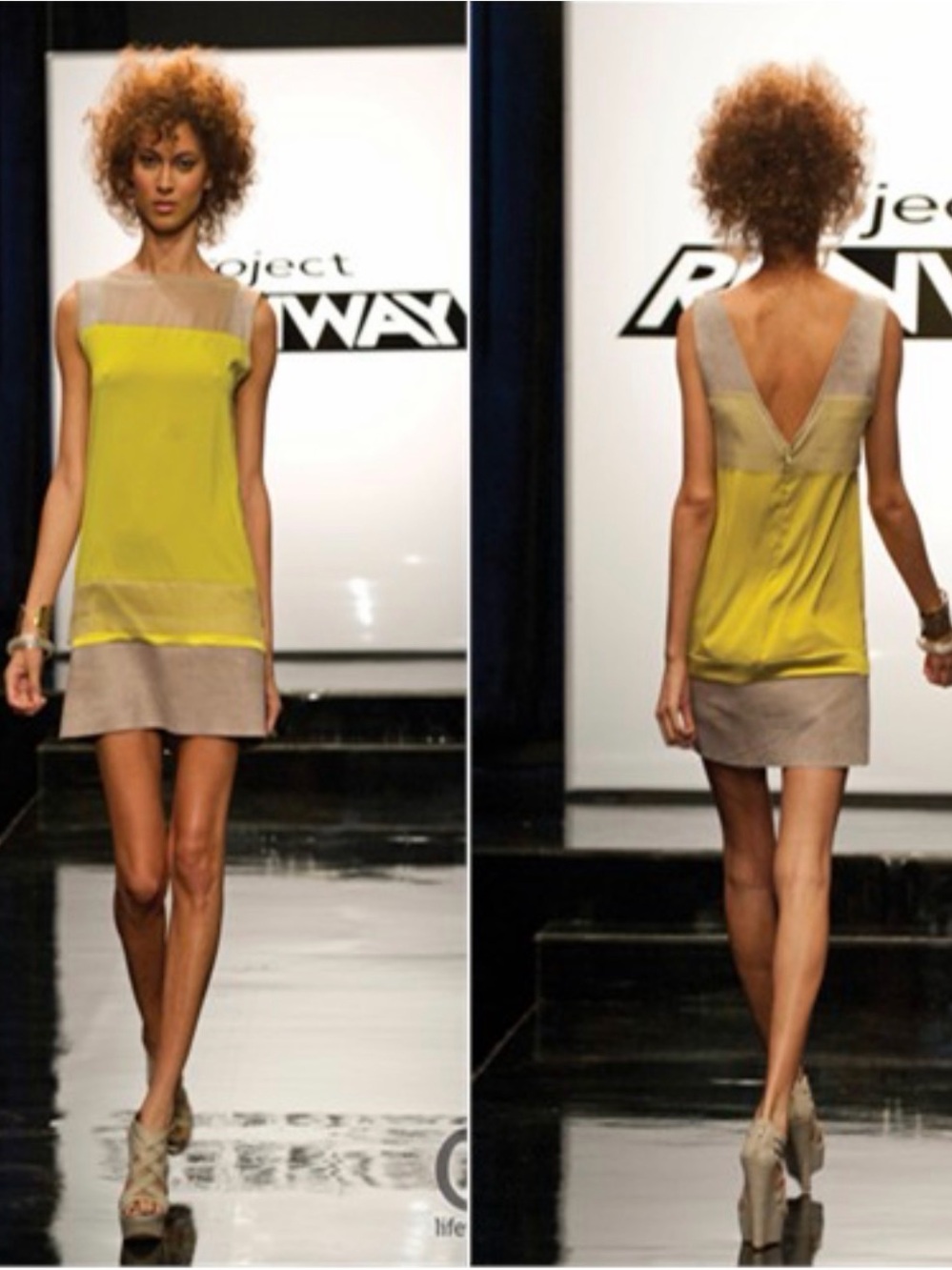 project RUNWAY Yellow and Beige Colorblock Mini Dress